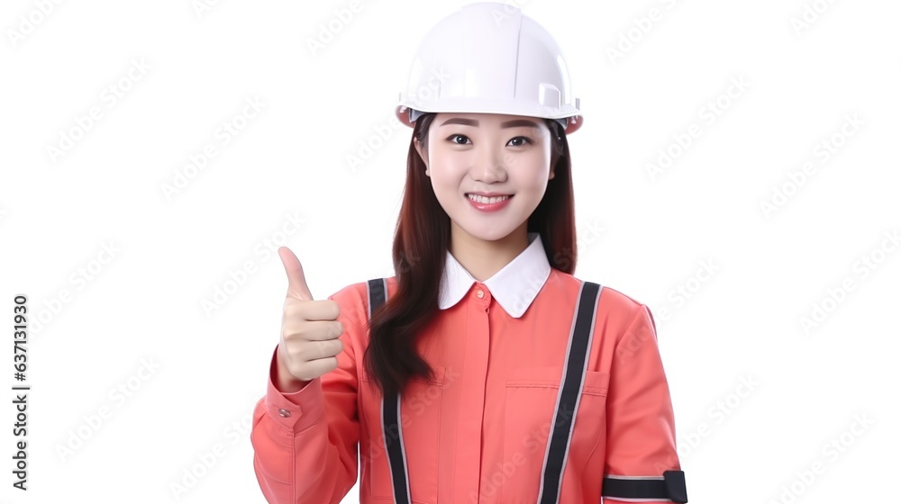 Smiling female construction worker wearing a yellow hardhat Smiling female construction worker wearing a yellow hardhat