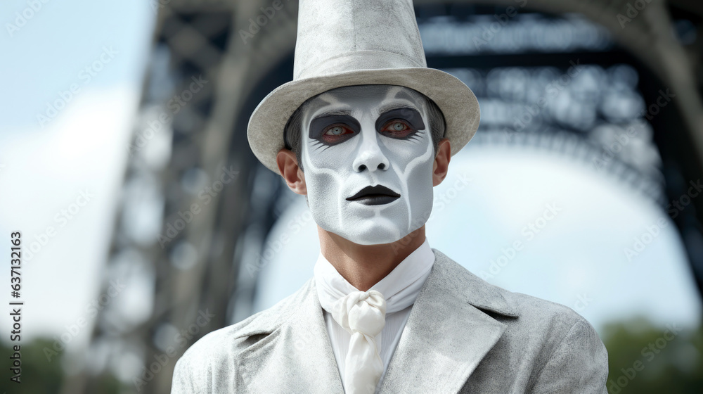 Mime Routine Parisian mime in full makeup and costume, performing a classic mime ...