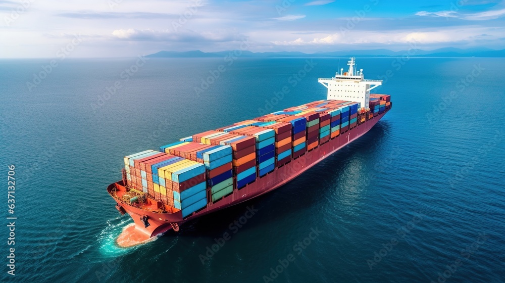 container ship in port and import export business logistic and transportation of international