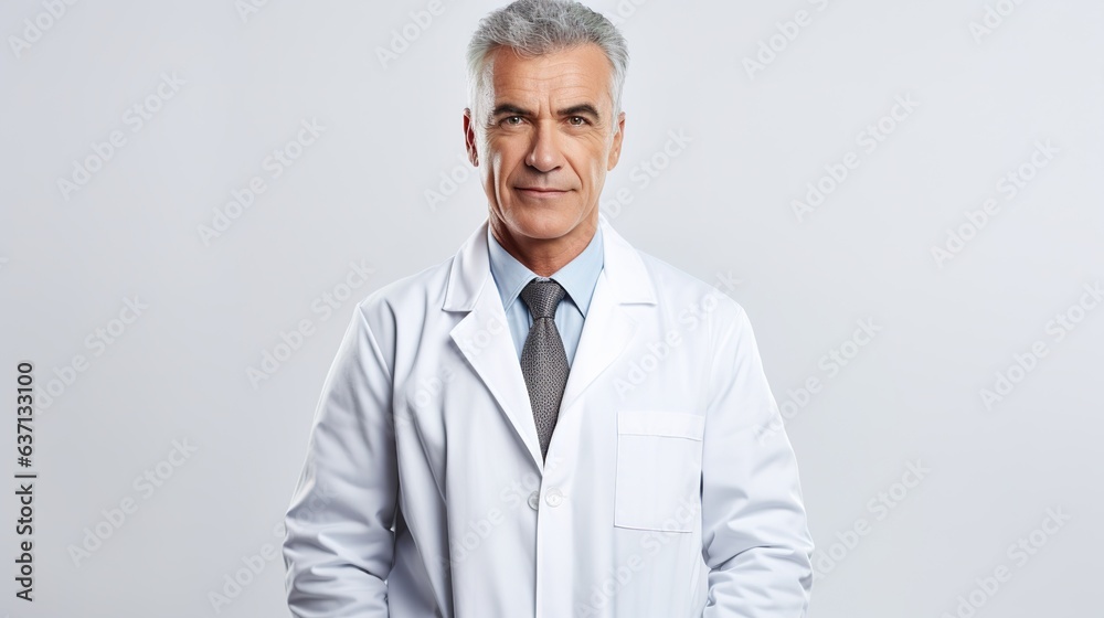 Portrait of a confident male doctor standing with a stethoscope, wearing a professional uniform, and smiling Portrait of a confident male doctor standing with a stethoscope, wearing a professional uniform, and smiling
