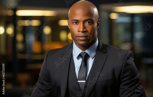 businessman Afro American. A bald afro american CEO.