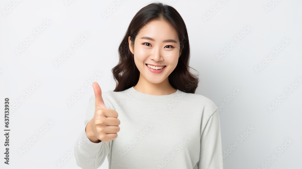 woman showing thumbs up sign on white background woman showing thumbs up sign on white background