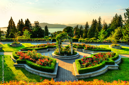 Rose garden on campus of University of British Columbia in Vancouver in Canada photo