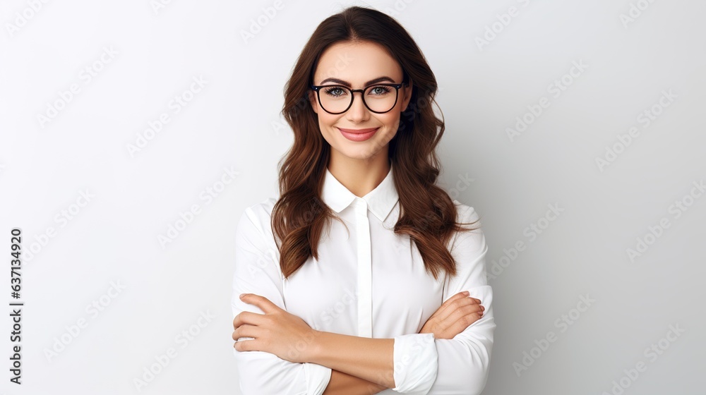 Successful Businesswoman with Glasses Smiling Successful Businesswoman with Glasses Smiling
