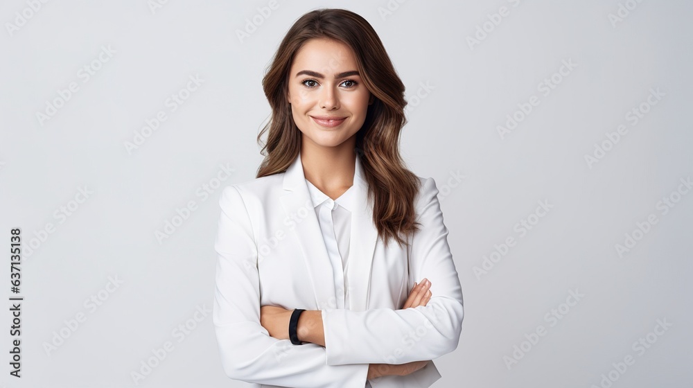 Portrait of a business woman on white background. generative ai Portrait of a business woman on white background. generative ai