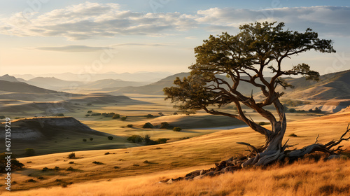 Big tree in the desert at beautiful sunset