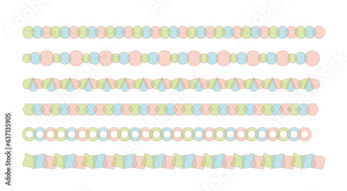 A set of pattern border line graphic illustrations in a combination of cute, colorful, abstract, geometric shapes. 