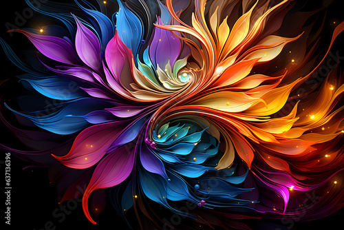 neon glowing plant motifs in fractal style - abstract colorful background
