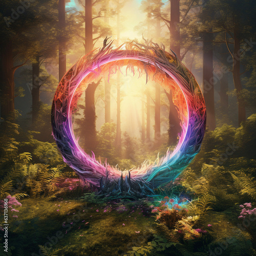 Rainbow wreath ring in forest