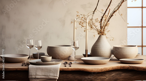 A dinning table set up beautifully designed in the style of the forest