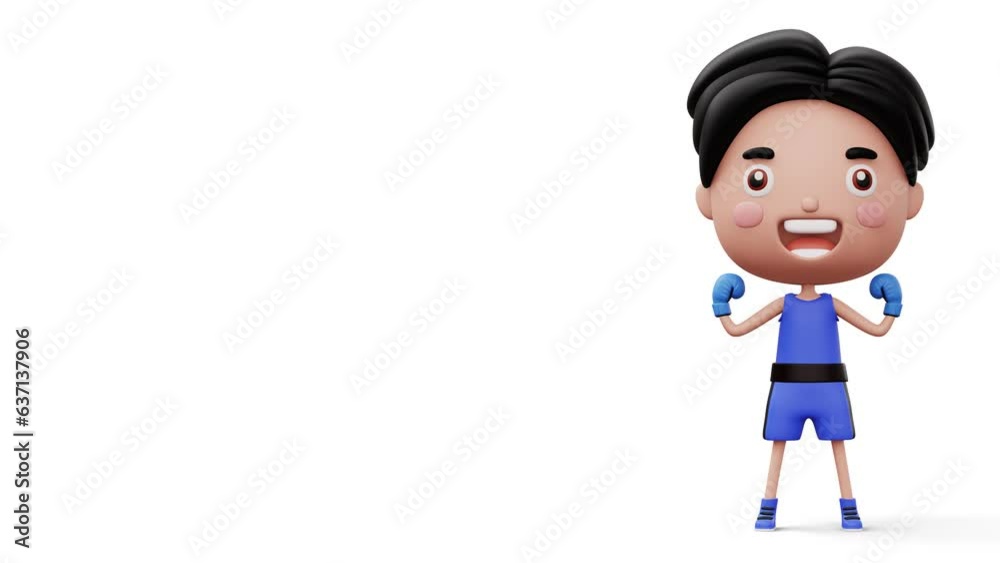 Happy child boxer, fighter boy with boxer glove, kid character, 3d rendering Happy child boxer, fighter boy with boxer glove, kid character, 3d rendering