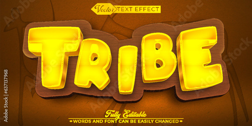 Cartoon Shiny Golden Wooden Tribe Vector Editable Text Effect Template