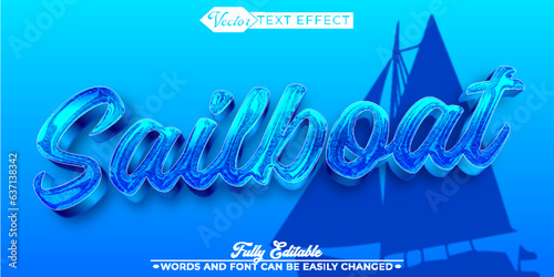 Blue Sailboat Vector Editable Text Effect Template