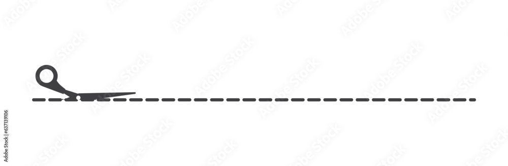 Strip cut lines with scissor icon, scissors with cut lines. Scissors with cut lines, coupon cutting icon. Scissor cutting icon vector illustration. Isolated on white background. Strip cut lines with scissor icon, scissors with cut lines. Scissors with cut lines, coupon cutting icon. Scissor cutting icon vector illustration. Isolated on white background.