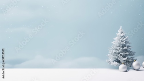 a podium or platform on a pastel background for a cosmetic product layout with an abstract Christmas tree for a holiday or winter season. © AndErsoN
