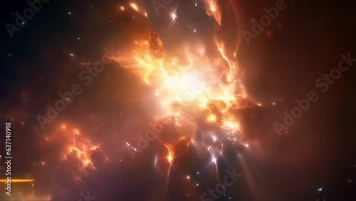Glowing tongues of flames and intense bluewhite flashes of plasma are shooting up into the night sky in a magnificent eruption. An array of wavelike solar flares are rhythmically photo