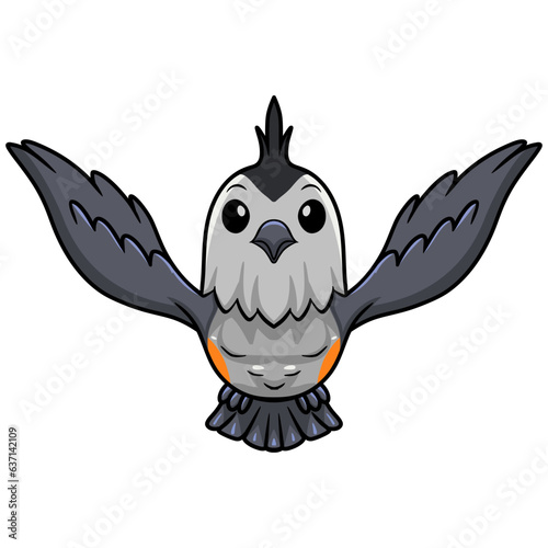 Cute black crested titmouse cartoon