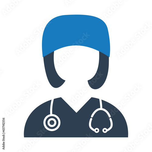 Female Surgeon icon flat style isolated on white background. Doctor vector illustration for use on web and mobile apps. photo