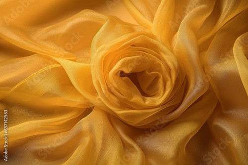 Luxurious organza fabric in yellow color. Fabric texture background