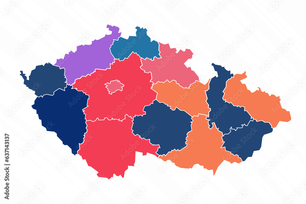 Multicolor Map of Czech Republic With Provinces