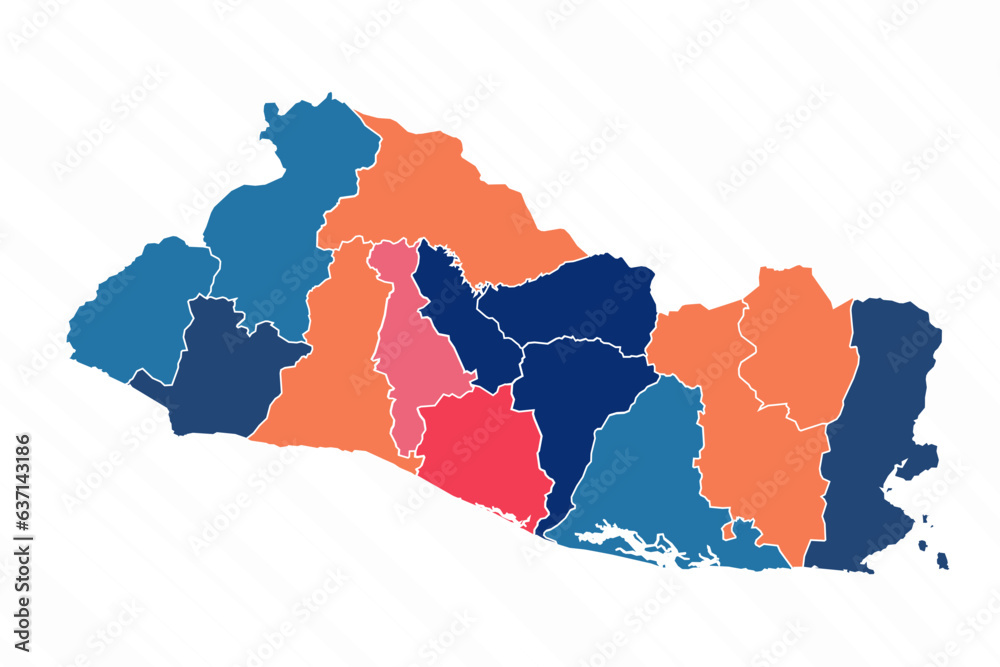 Multicolor Map of El Salvador With Provinces