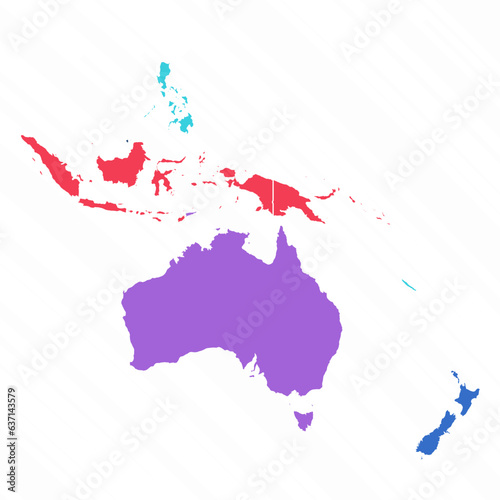 Multicolor Map of Oceania With Countries