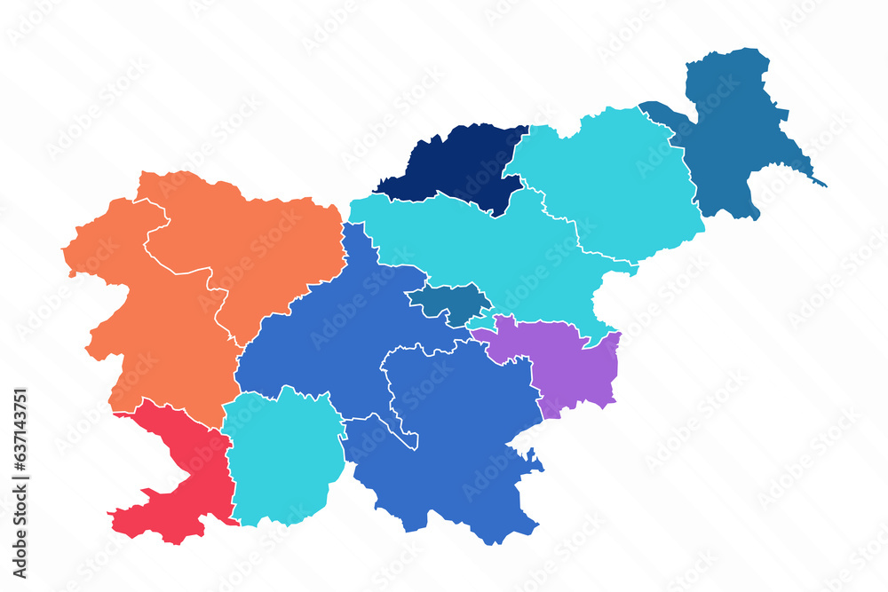 Multicolor Map of Slovenia With Provinces