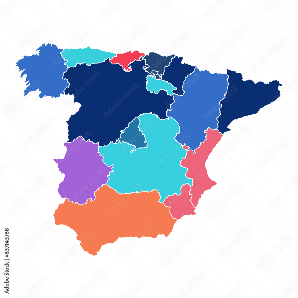 Multicolor Map of Spain With Provinces
