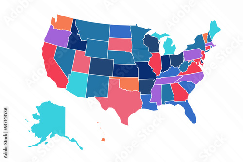 Multicolor Map of USA With Provinces