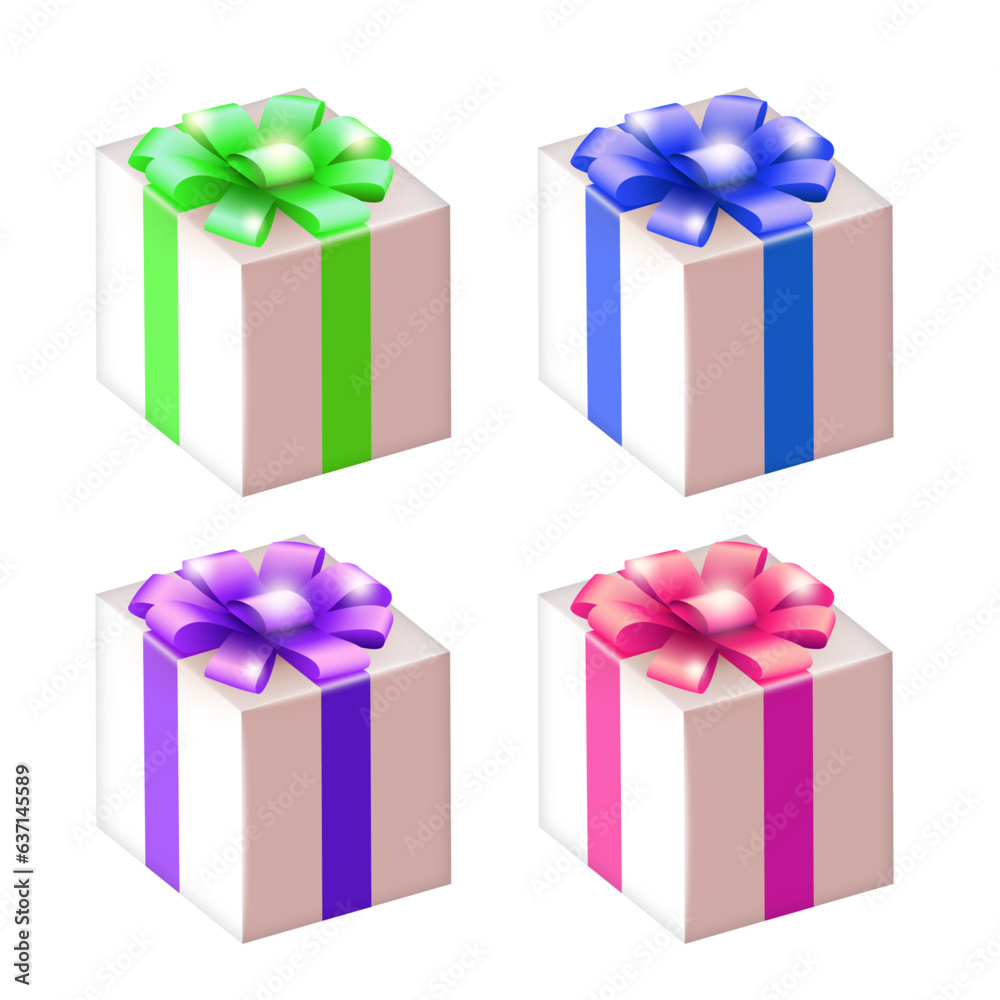 Obraz premium Vector realistic white gift box with bow and ribbon