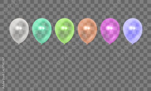 Vector set of realistic flying helium balloons on white background