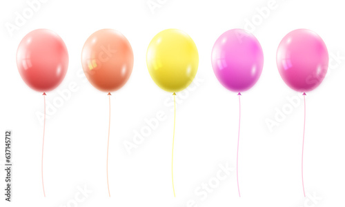 Vector set of realistic flying helium balloons on white background