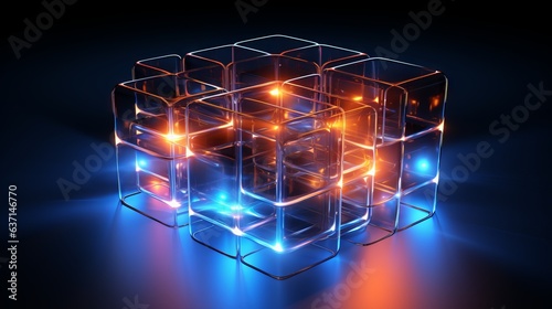 A digital design with glowing cubes and light. Generative AI. 