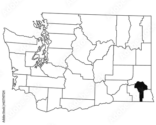Map of garfield County in Washington DC state on white background. single County map highlighted by black colour on WASHINGTON map. UNITED STATES, US photo