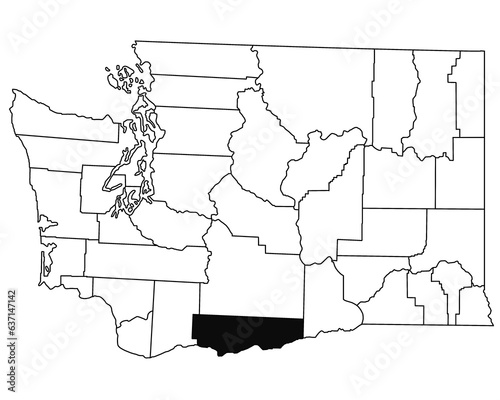 Map of klickitat County in Washington DC state on white background. single County map highlighted by black colour on WASHINGTON map. UNITED STATES, US photo