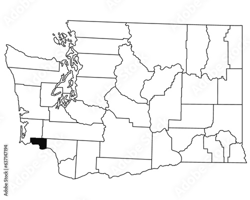 Map of wahkiakum County in Washington DC state on white background. single County map highlighted by black colour on WASHINGTON map. UNITED STATES, US photo