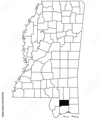 Map of stone County in Mississippi state on white background. single County map highlighted by black colour on Mississippi map. United States of America, US photo