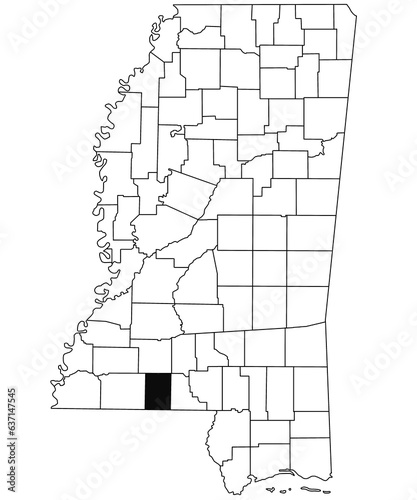 Map of pike County in Mississippi state on white background. single County map highlighted by black colour on Mississippi map. United States of America, US photo