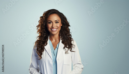 hotograph of a Happy Beautiful Brunette Female Doctor" (Generated with AI)