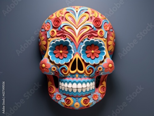 Holiday Decor: Bright 3D Dia de los Muertos Skull.
