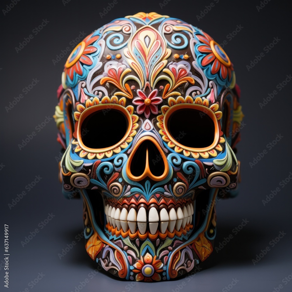 Naklejka premium Joy of Eternity: Day of the Dead Colored Skull in 3D.