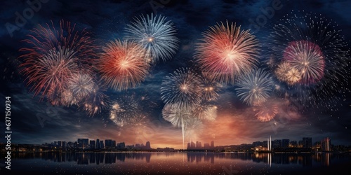 Silvester 2024 New year New Year's Eve Party background banner panorama long- firework fireworks on rustic dark night sky