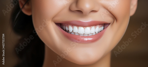 Closeup A beautiful woman smiling with white perfect teeth mouth