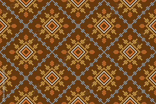 Nature vintages cross stitch traditional ethnic pattern paisley flower Ikat background abstract Aztec African Indonesian Indian seamless pattern for fabric print cloth dress carpet curtains and sarong