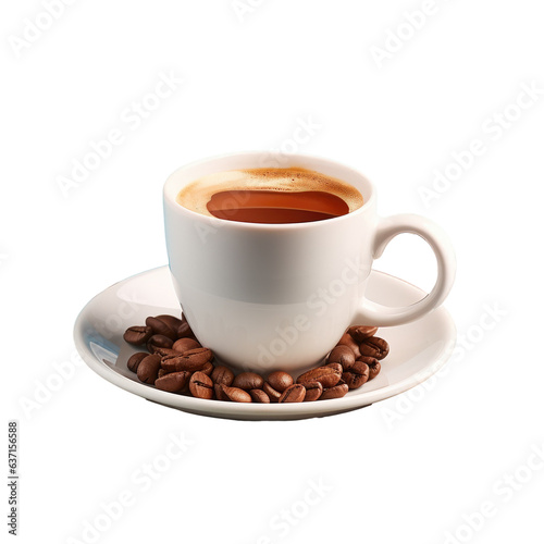Coffee cup and beans on transparent background