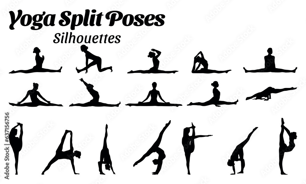 Yoga split poses  vector silhouette set.