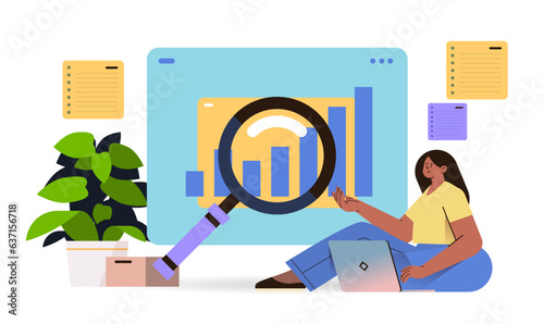 businesswoman collecting measuring and analyzing accurate insights research data collection concept