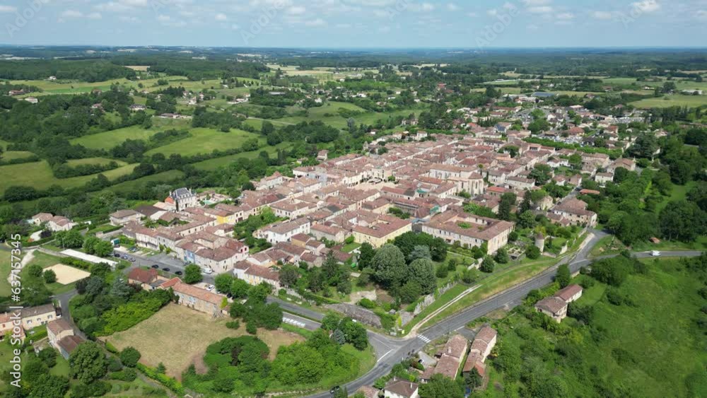 High angle Monpazier town France drone,aerial High angle Monpazier town France drone,aerial
