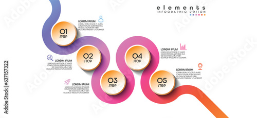 Business Workflow Diagram Infographic 5 Options or Steps. Can be used for presentation ,workflow layout, diagram, banner. Vector illustration