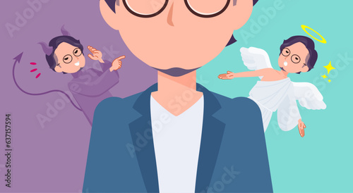 天使と悪魔の間で葛藤するビジネス男性のセット